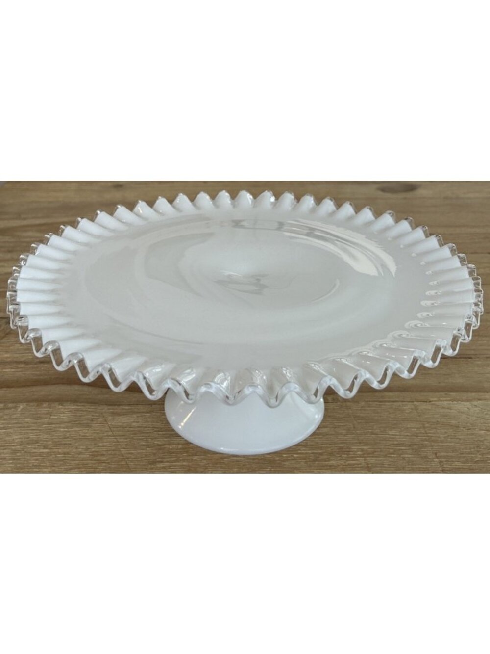 Fenton Silver Crest Milk Glass Pedestal Cake Stand 12.5" Ruffled Edge Vintage